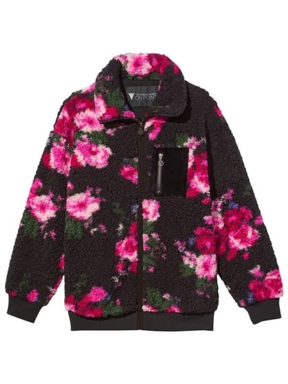 Victoria's Secret Black Sherpa Jacket with Pink Floral Print